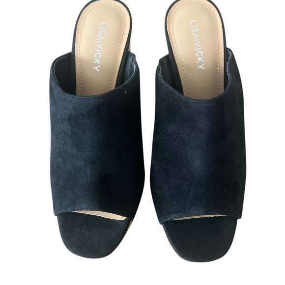 Black and Tan Platform Cork Heel Shoes - Picture 4 of 9